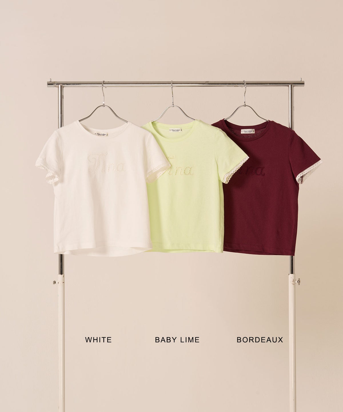 ロゴ/トップス/レース風 刺繍 Tシャツ TINA：JOJUN