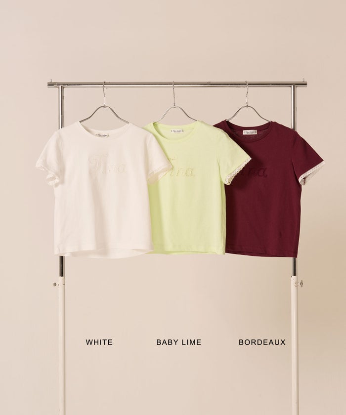 ロゴ/トップス/レース風 刺繍 Tシャツ TINA：JOJUN