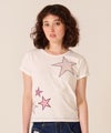 星/カットソー/ドット/スター パッチワーク Tシャツ TINA：JOJUN 