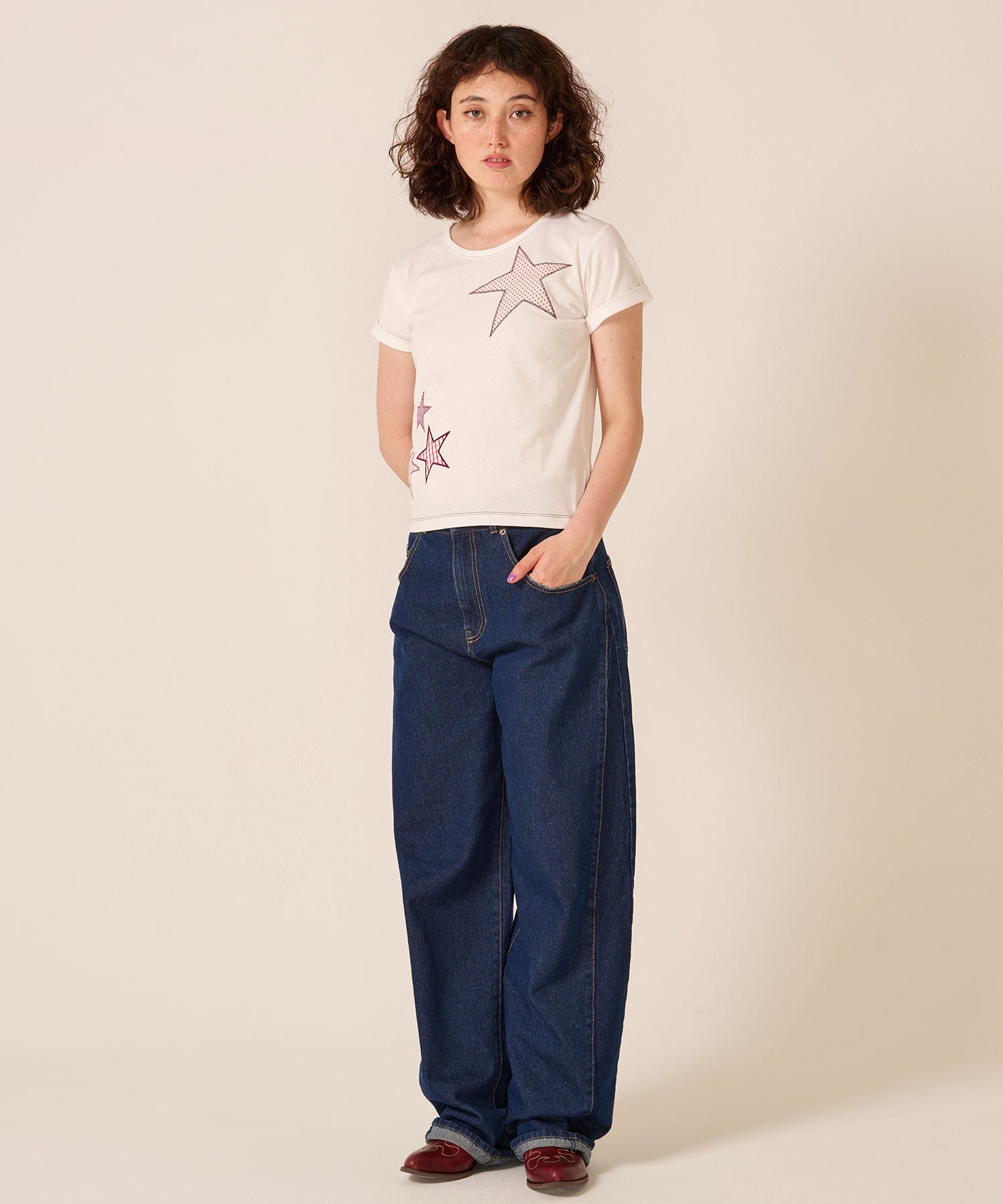 スター パッチワーク Tシャツ TINA：JOJUN 全2色｜tnj531-1296【2
