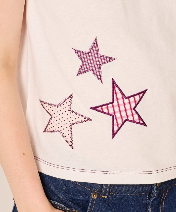 星/カットソー/ドット/スター パッチワーク Tシャツ TINA：JOJUN 