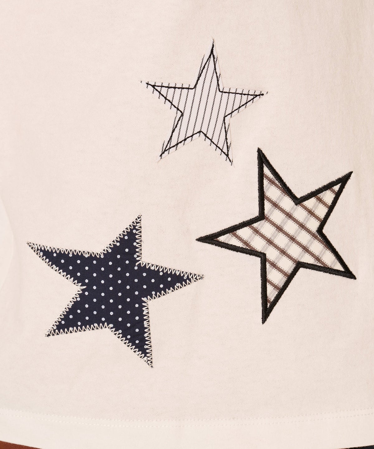 星/カットソー/ドット/スター パッチワーク Tシャツ TINA：JOJUN 