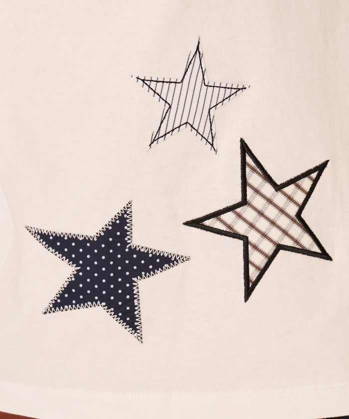 星/カットソー/ドット/スター パッチワーク Tシャツ TINA：JOJUN 