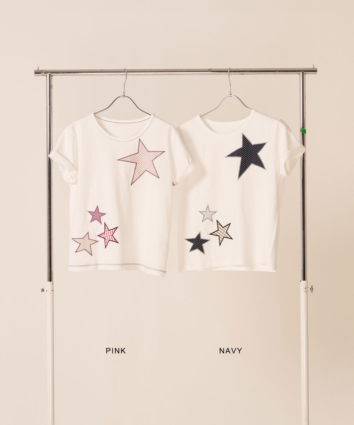 星/カットソー/ドット/スター パッチワーク Tシャツ TINA：JOJUN 