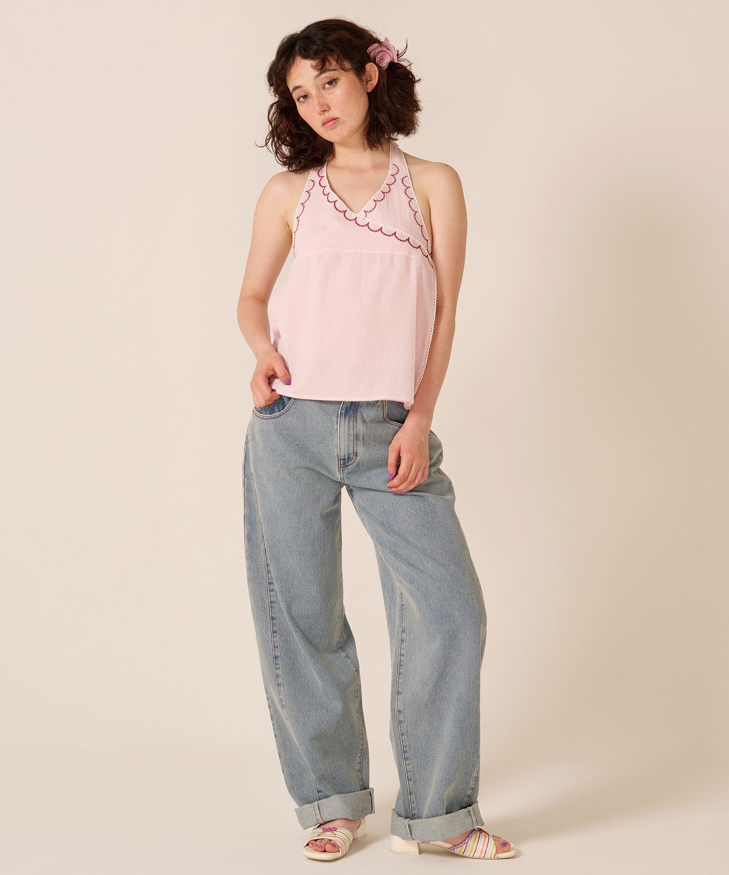 ルーズフィット カーブ<br> デニムパンツ TINA：JOJUN