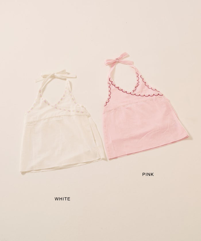 ノースリーブ/花柄/ホルターネック フラワー 刺繍入り ブラウス TINA：JOJUN