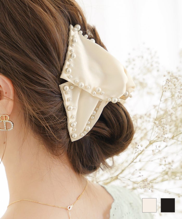 ヘアアクセ アクセサリー バンス 髪留め ヘアアレンジ まとめ髪 お団子 ハーフアップ サテン パール サテン リボン デコレーションパール バンス le reve vaniller