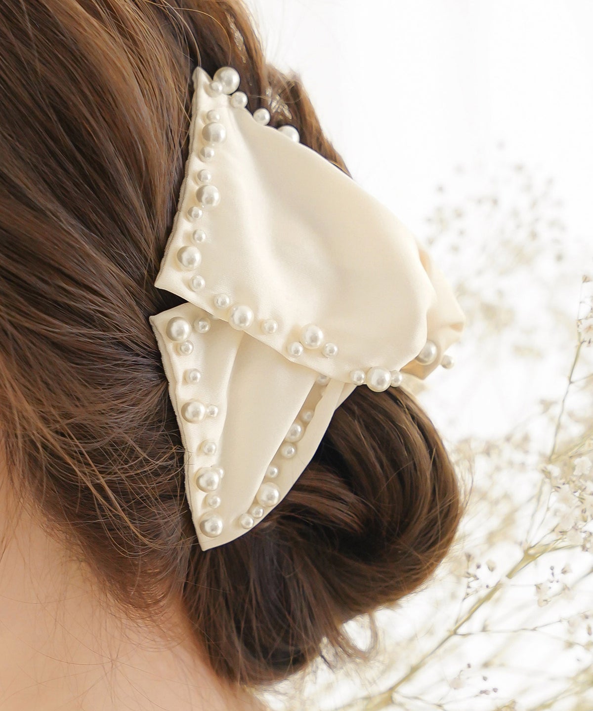 ヘアアクセ アクセサリー バンス 髪留め ヘアアレンジ まとめ髪 お団子 ハーフアップ サテン パール サテン リボン デコレーションパール バンス le reve vaniller