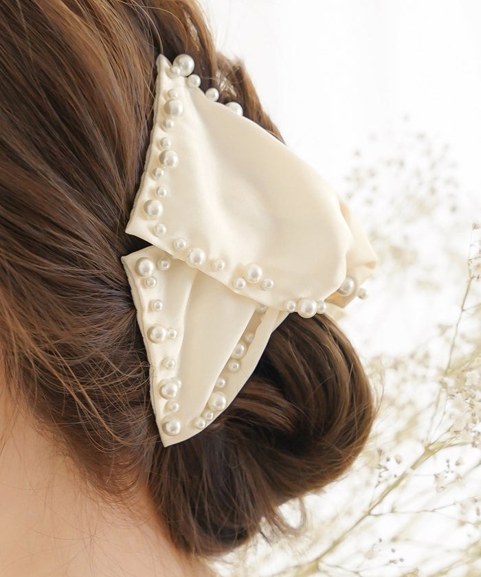 ヘアアクセ アクセサリー バンス 髪留め ヘアアレンジ まとめ髪 お団子 ハーフアップ サテン パール サテン リボン デコレーションパール バンス le reve vaniller