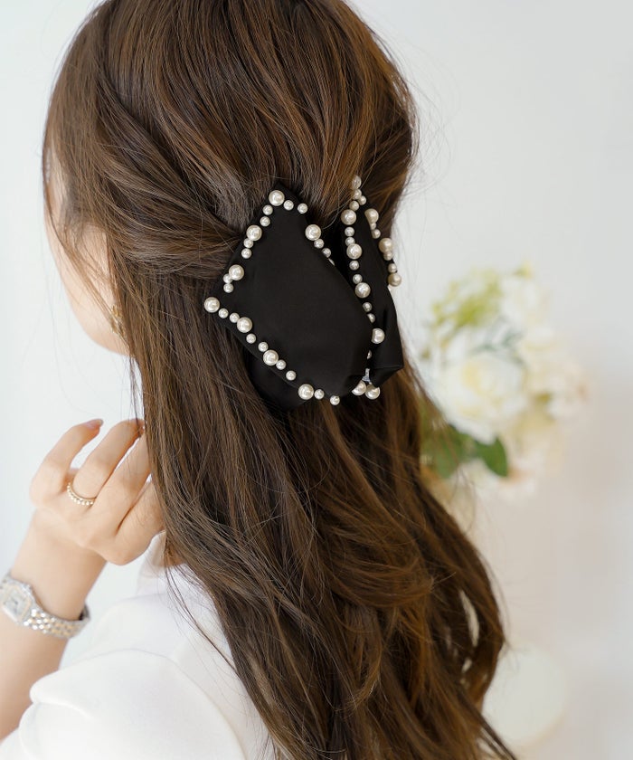 ヘアアクセ アクセサリー バンス 髪留め ヘアアレンジ まとめ髪 お団子 ハーフアップ サテン パール サテン リボン デコレーションパール バンス le reve vaniller