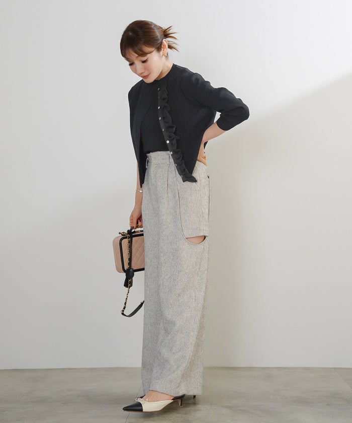 手洗い可 接触冷感 可愛い 上品 きれいめ 大人カジュアル オフィス フェミニン 春夏 ジョイントスペース フリルニットCD（UV,ウォッシャブル,接触冷感） Liala×PG