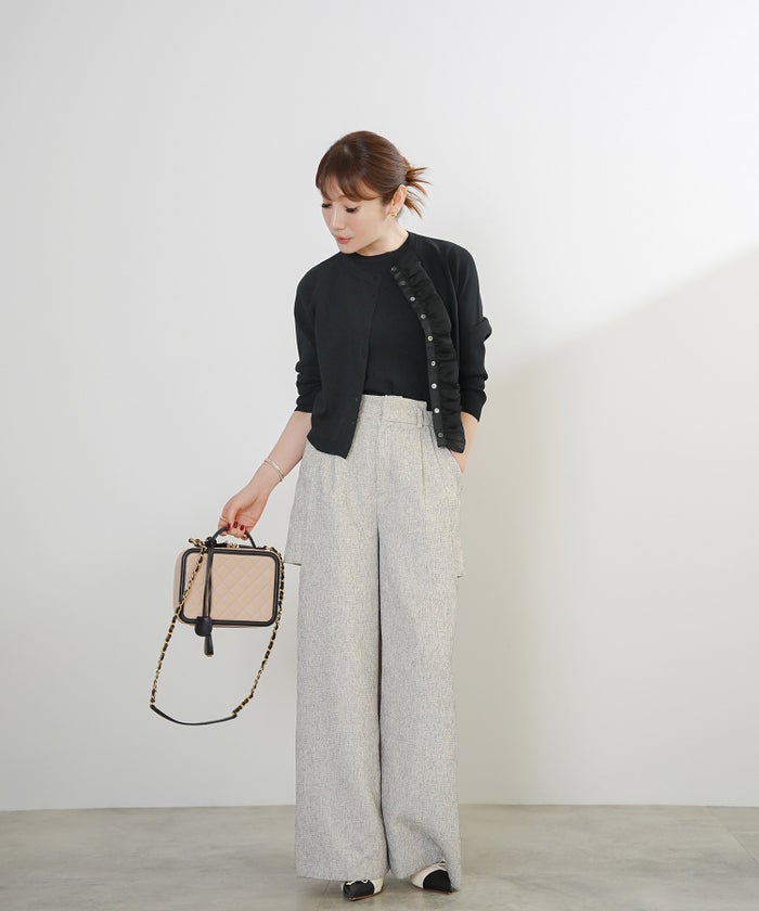 手洗い可 接触冷感 可愛い 上品 きれいめ 大人カジュアル オフィス フェミニン 春夏 ジョイントスペース フリルニットCD（UV,ウォッシャブル,接触冷感） Liala×PG