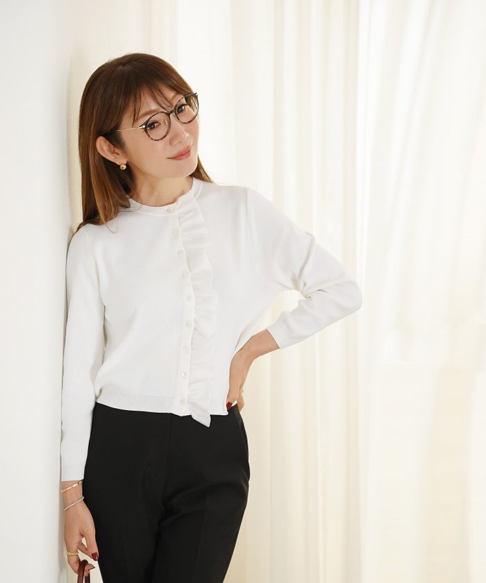 手洗い可 接触冷感 可愛い 上品 きれいめ 大人カジュアル オフィス フェミニン 春夏 ジョイントスペース フリルニットCD（UV,ウォッシャブル,接触冷感） Liala×PG