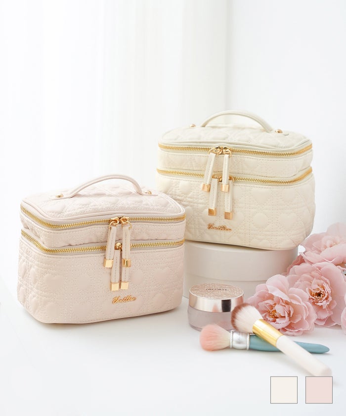 ポーチ ケース 化粧品 コスメ 可愛い ハート キルティング 2段 仕分け 収納 旅行 おしゃれ 多ポケット オリジナル ハートキルティング 2段 コスメ ポーチ le reve vaniller