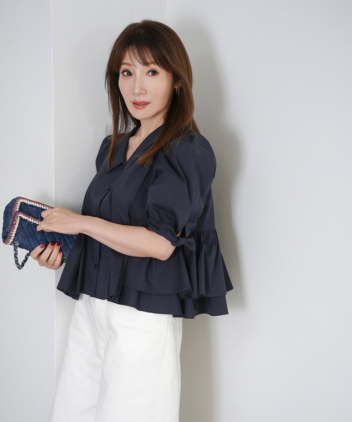 手洗い可 体型カバー オフィス おしゃれ フェミニン 上品 大人可愛い きれいめ 春 夏 ジョイントスペース 袖口リボンペプラムブラウス Liala×PG