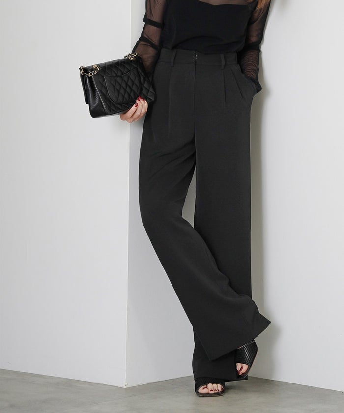 手洗い可 XSサイズ オフィス 大人カジュアル きれいめ  白黒 上品 ロング 美脚 上品 ジョイントスペース とろみワイドパンツ Liala×PG