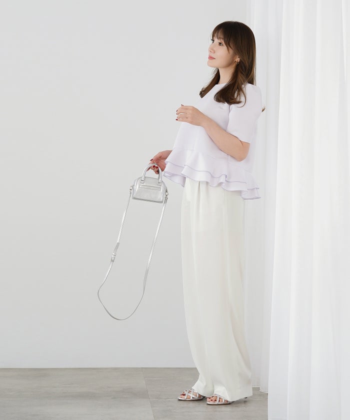 手洗い可 XSサイズ オフィス 大人カジュアル きれいめ  白黒 上品 ロング 美脚 上品 ジョイントスペース とろみワイドパンツ Liala×PG