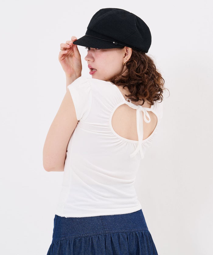 Tシャツ/ストーン/バックオープン ヘンリーネック カットソー TINA：JOJUN
