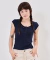 Tシャツ/ストーン/バックオープン ヘンリーネック カットソー TINA：JOJUN