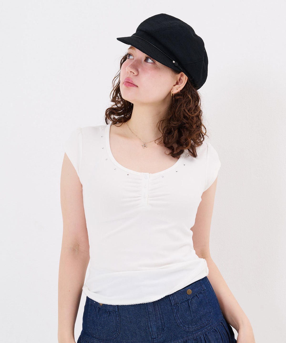 Tシャツ/ストーン/バックオープン ヘンリーネック カットソー TINA：JOJUN