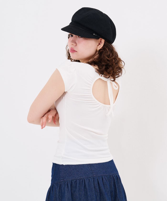 Tシャツ/ストーン/バックオープン ヘンリーネック カットソー TINA：JOJUN