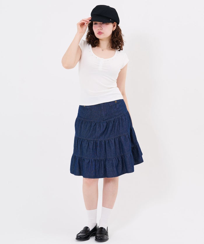 Tシャツ/ストーン/バックオープン ヘンリーネック カットソー TINA：JOJUN