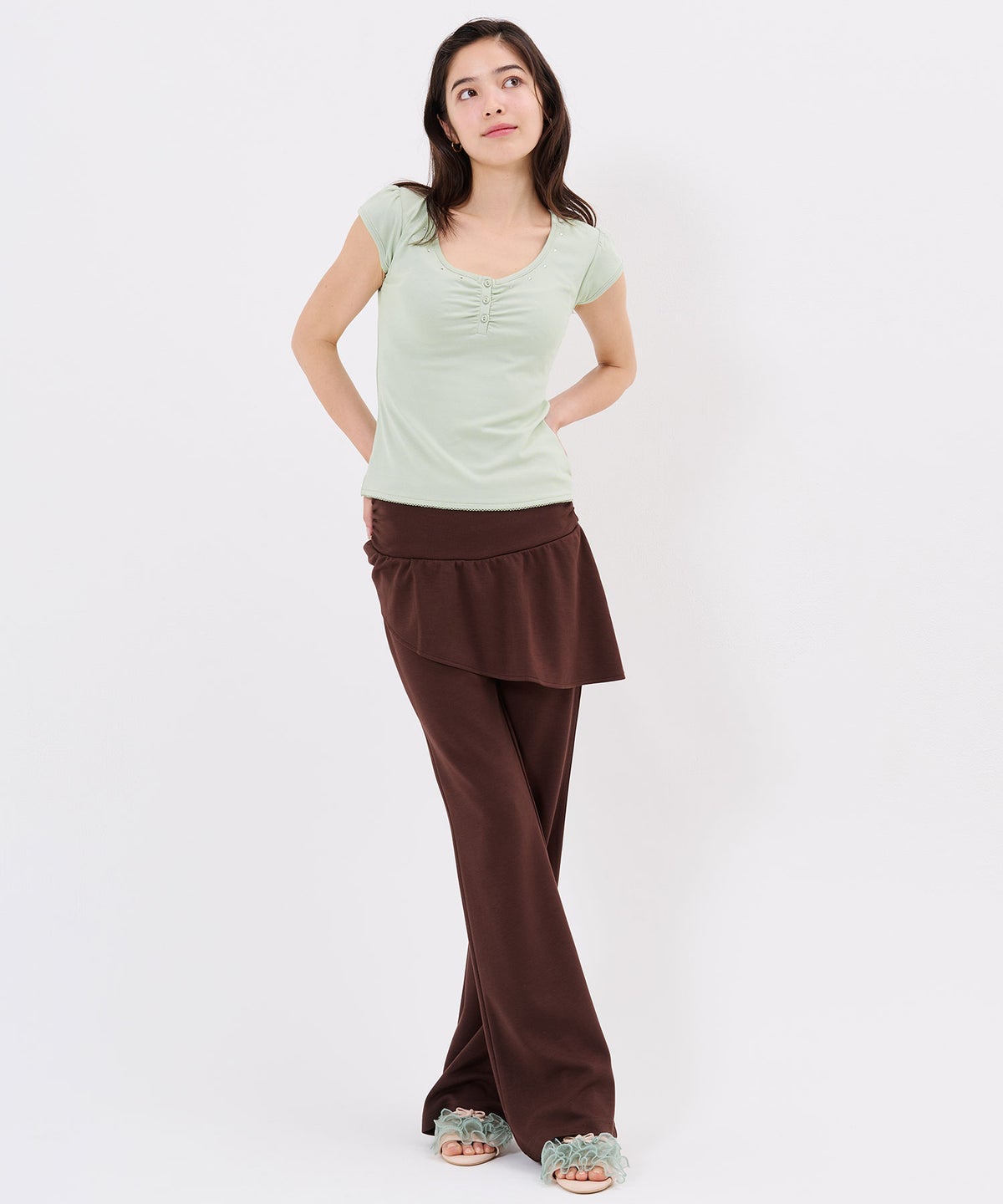 Tシャツ/ストーン/バックオープン ヘンリーネック カットソー TINA：JOJUN