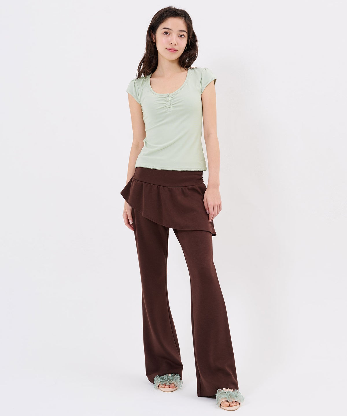 Tシャツ/ストーン/バックオープン ヘンリーネック カットソー TINA：JOJUN