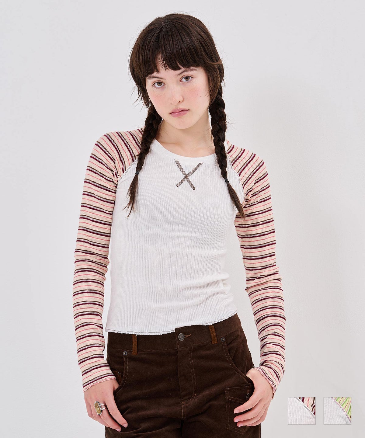 Tシャツ/ボーダー/マルチボーダー ラグラン サーマルロンT TINA：JOJUN