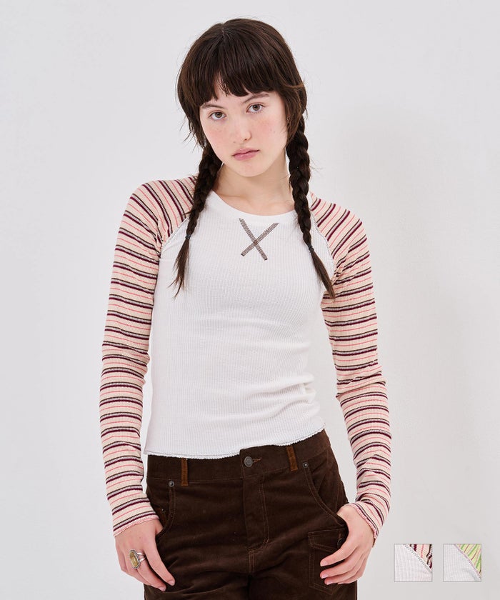 Tシャツ/ボーダー/マルチボーダー ラグラン サーマルロンT TINA：JOJUN
