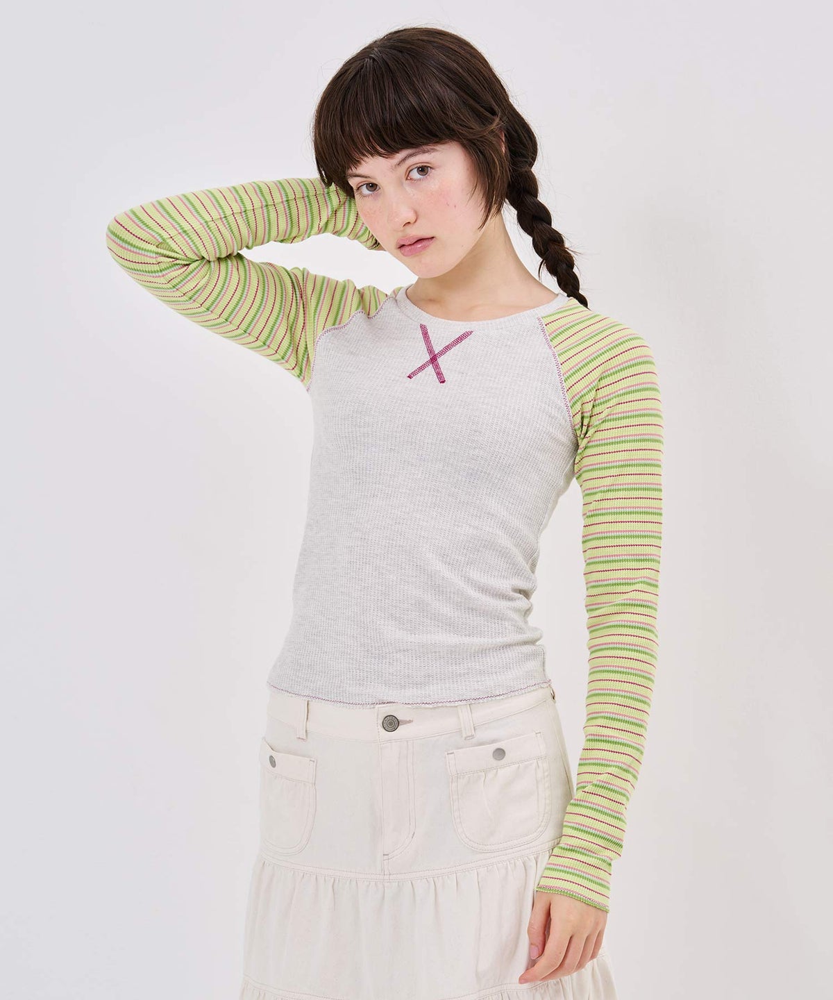 Tシャツ/ボーダー/マルチボーダー ラグラン サーマルロンT TINA：JOJUN