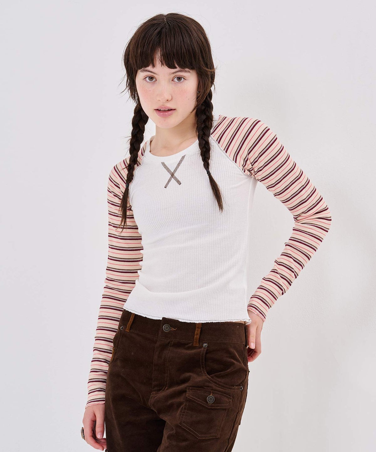 Tシャツ/ボーダー/マルチボーダー ラグラン サーマルロンT TINA：JOJUN