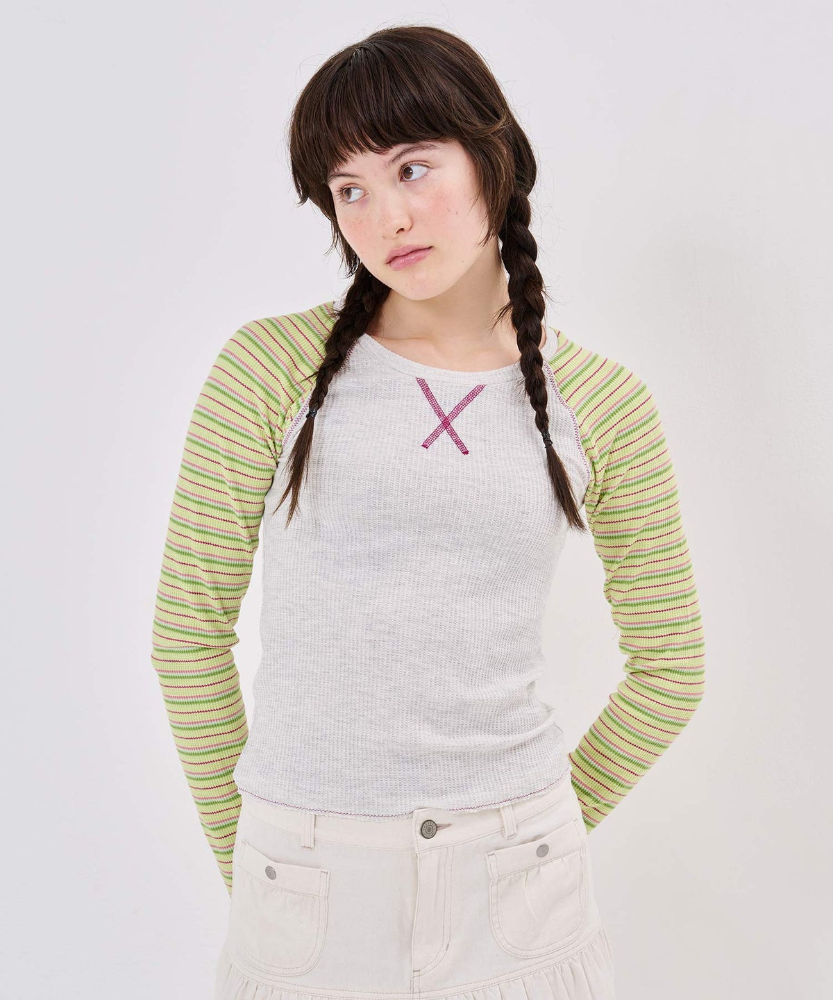 Tシャツ/ボーダー/マルチボーダー ラグラン サーマルロンT TINA：JOJUN