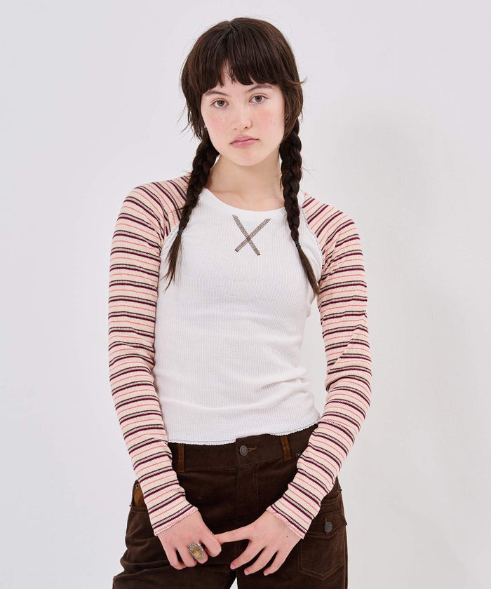 Tシャツ/ボーダー/マルチボーダー ラグラン サーマルロンT TINA：JOJUN