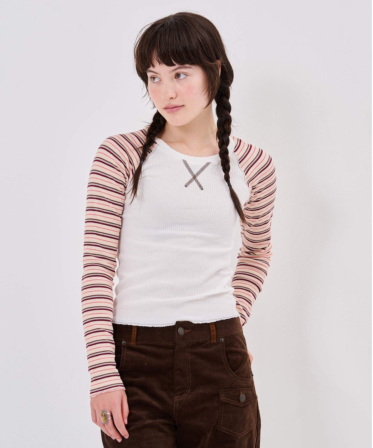 Tシャツ/ボーダー/マルチボーダー ラグラン サーマルロンT TINA：JOJUN