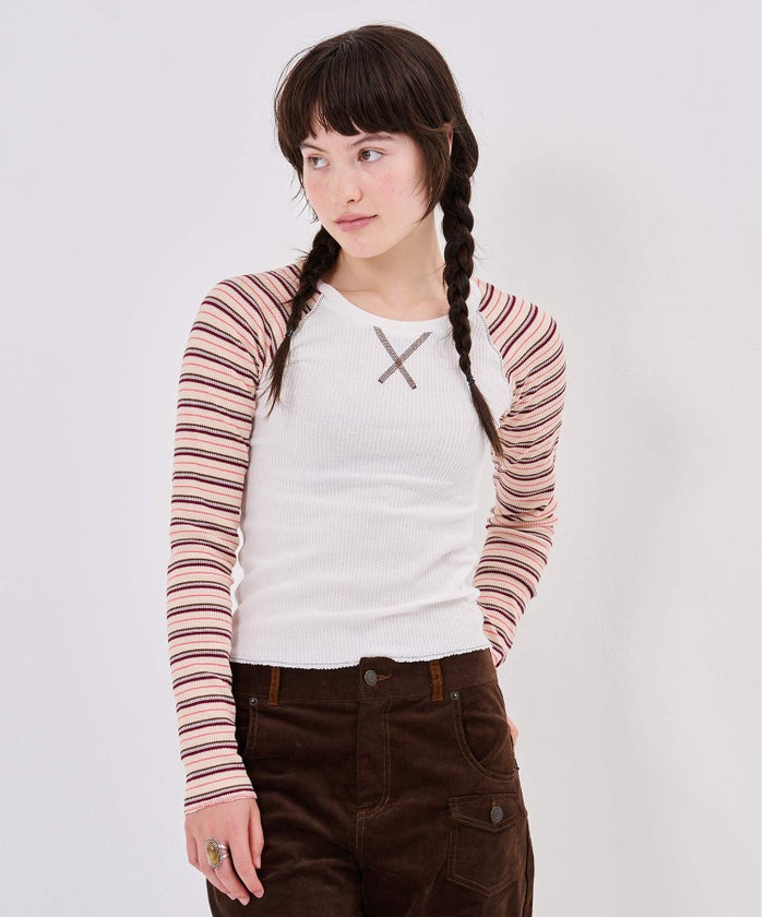Tシャツ/ボーダー/マルチボーダー ラグラン サーマルロンT TINA：JOJUN