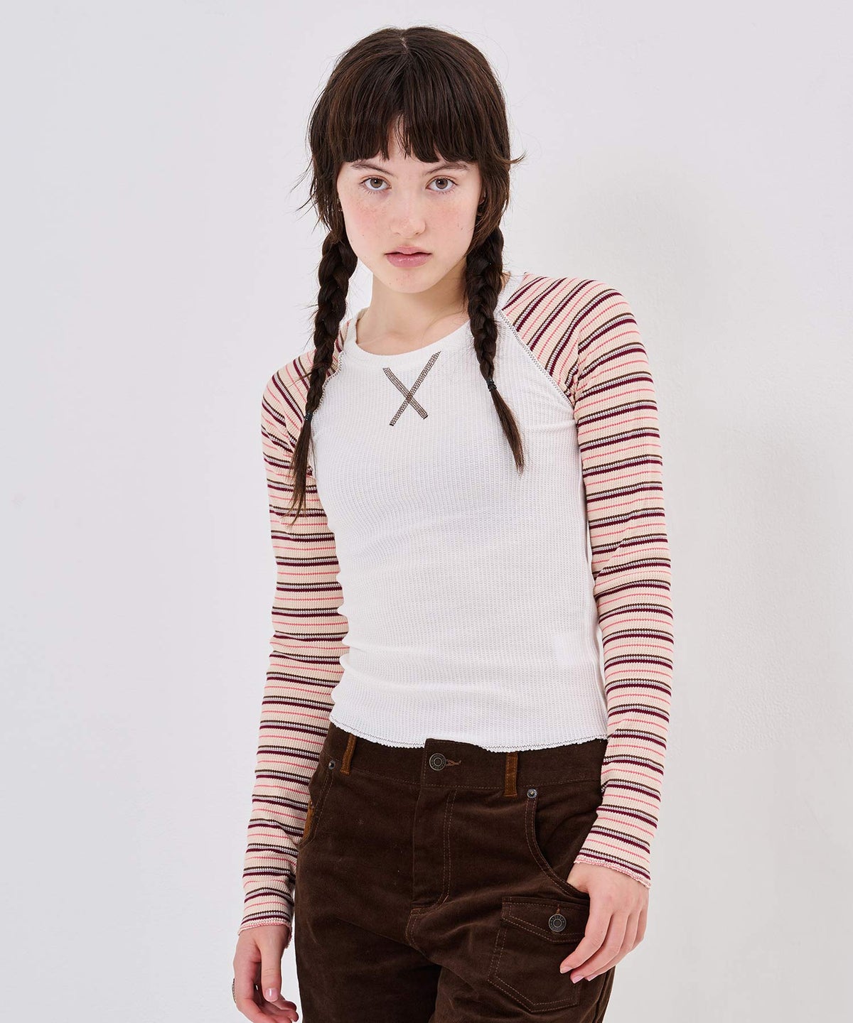 Tシャツ/ボーダー/マルチボーダー ラグラン サーマルロンT TINA：JOJUN