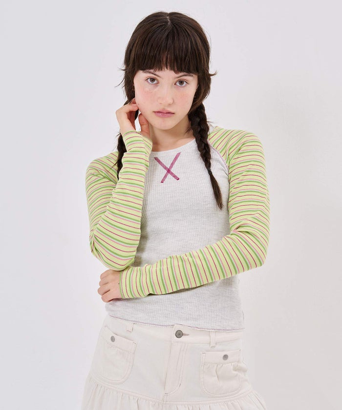 Tシャツ/ボーダー/マルチボーダー ラグラン サーマルロンT TINA：JOJUN