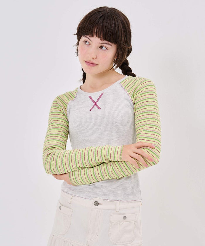 Tシャツ/ボーダー/マルチボーダー ラグラン サーマルロンT TINA：JOJUN