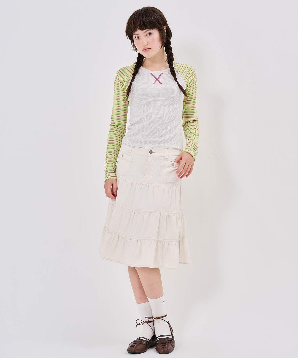 Tシャツ/ボーダー/マルチボーダー ラグラン サーマルロンT TINA：JOJUN