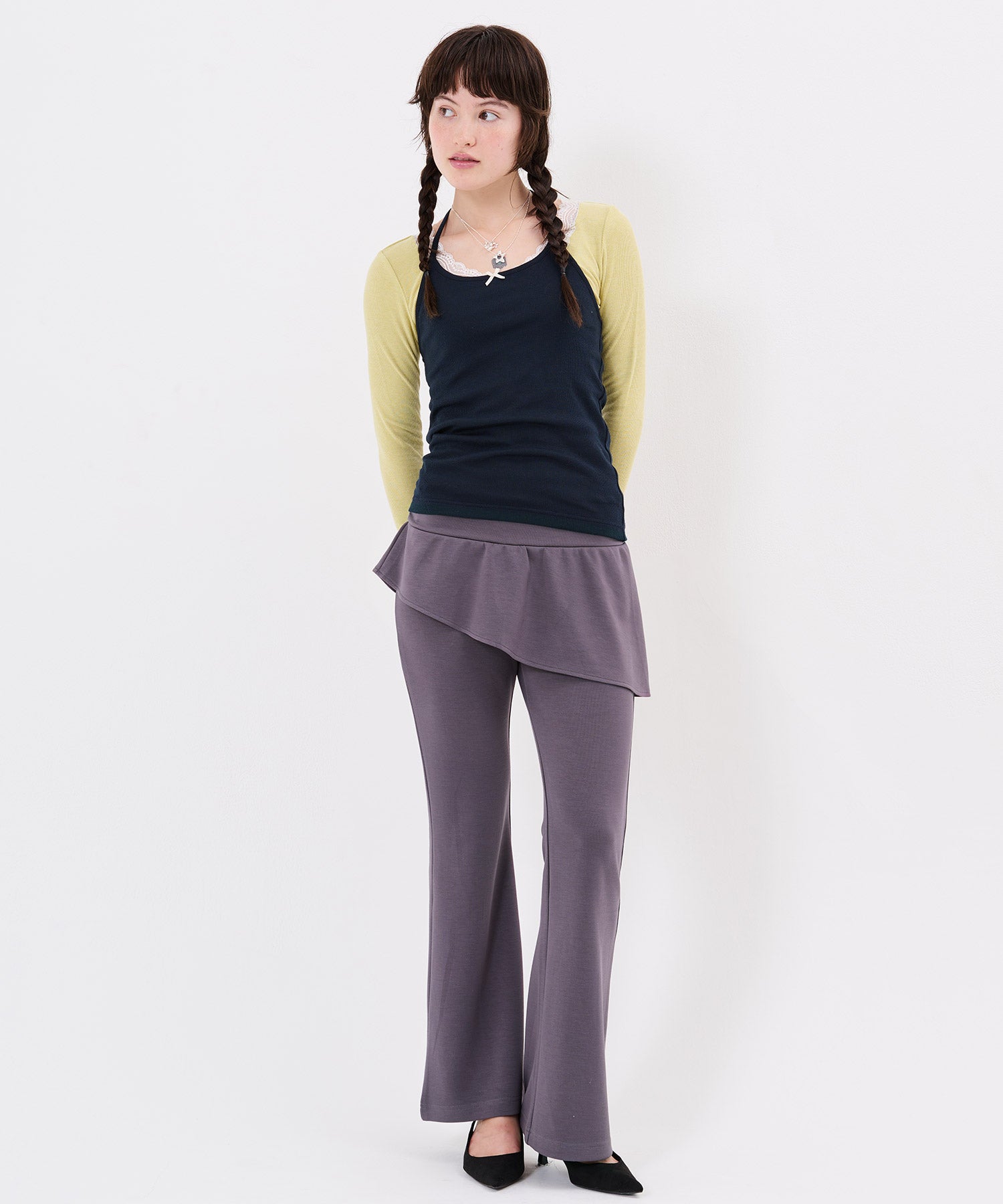 アシンメトリー フリル<br> レイヤード フレアパンツ TINA：JOJUN