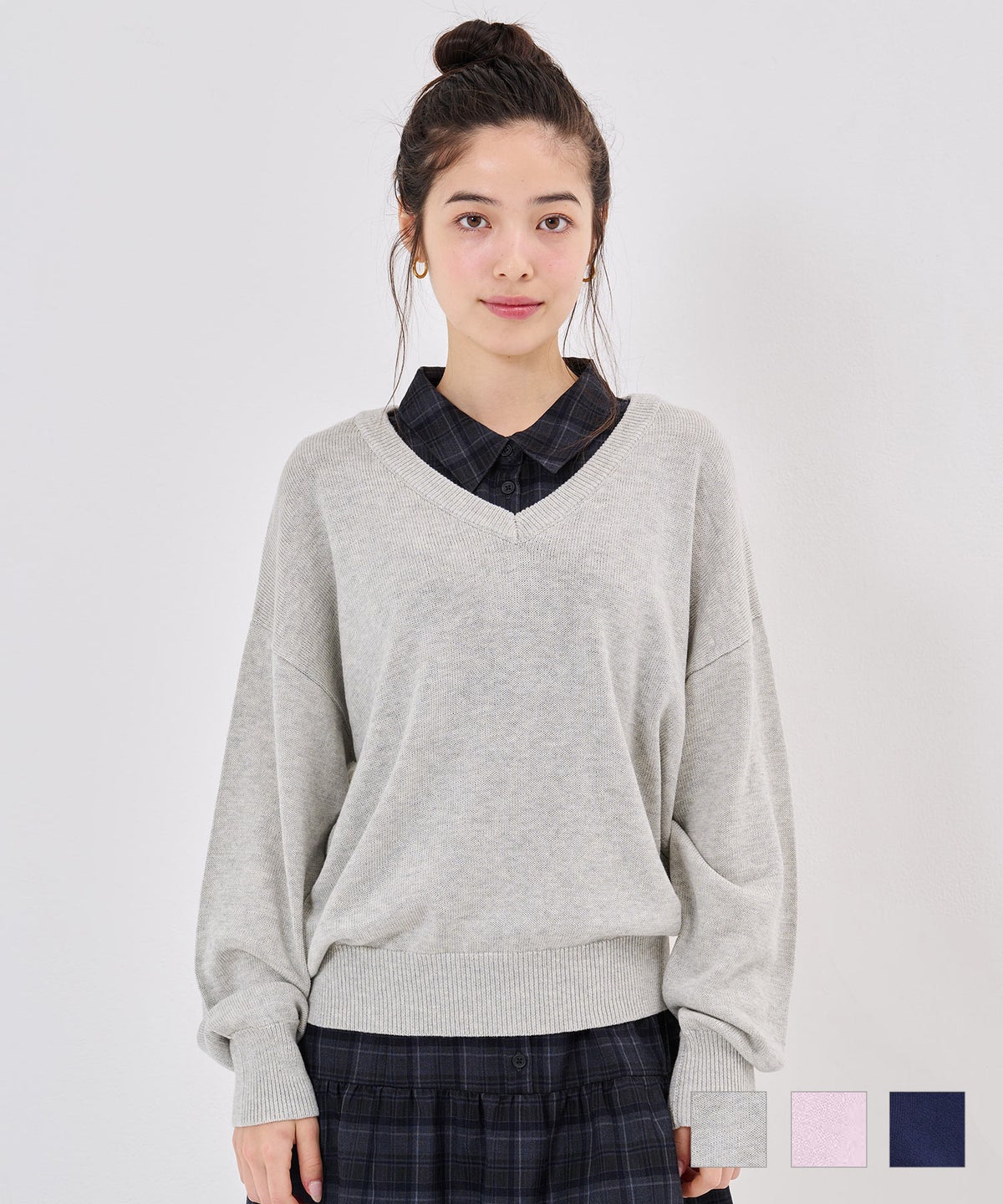 ニット/ロゴ/Vネック ビッグ 刺繍 ニットプルオーバー TINA：JOJUN