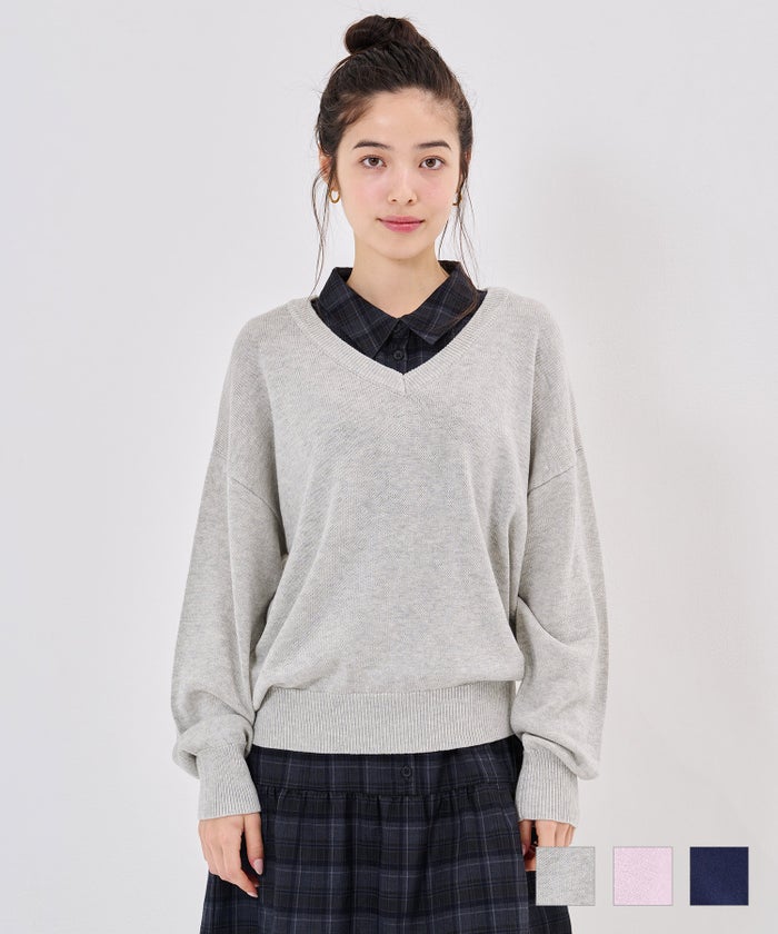 ニット/ロゴ/Vネック ビッグ 刺繍 ニットプルオーバー TINA：JOJUN