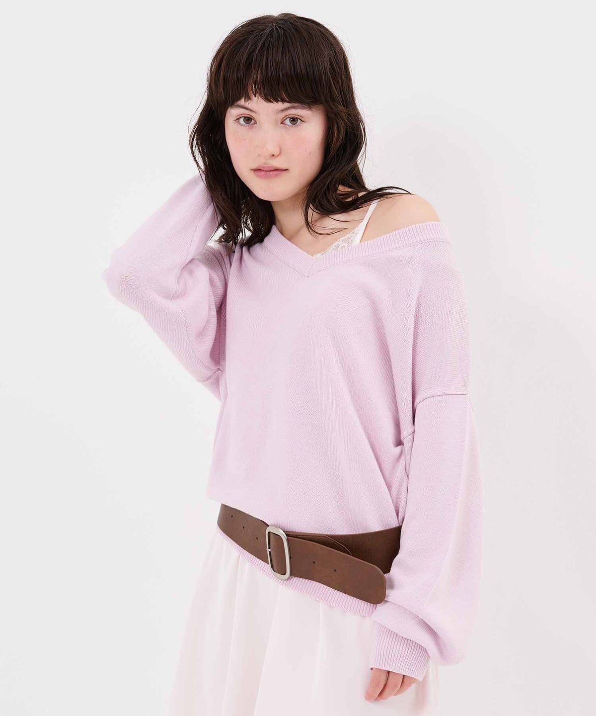 ニット/ロゴ/Vネック ビッグ 刺繍 ニットプルオーバー TINA：JOJUN