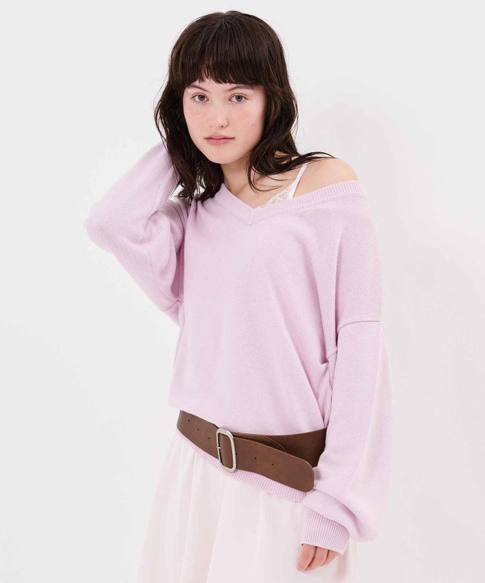 ニット/ロゴ/Vネック ビッグ 刺繍 ニットプルオーバー TINA：JOJUN