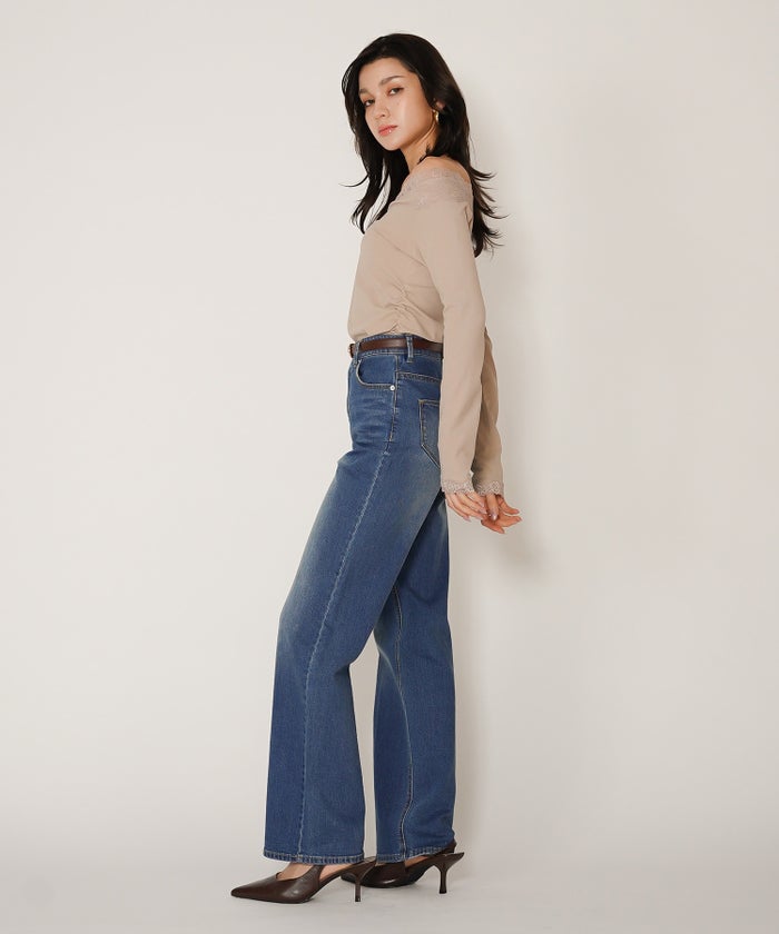 レーストップス オフショル 2WAY Vネック 韓国風 デート モード 前後2WAY レース オフショル フライスカットソー トップス KINO THE KEI