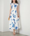 手洗い可 S/M/L おしゃれ フェミニン 上品 大人可愛い きれいめ 夏 柄 ジョイントスペース ラッフル袖プリントワンピース Liala×PG