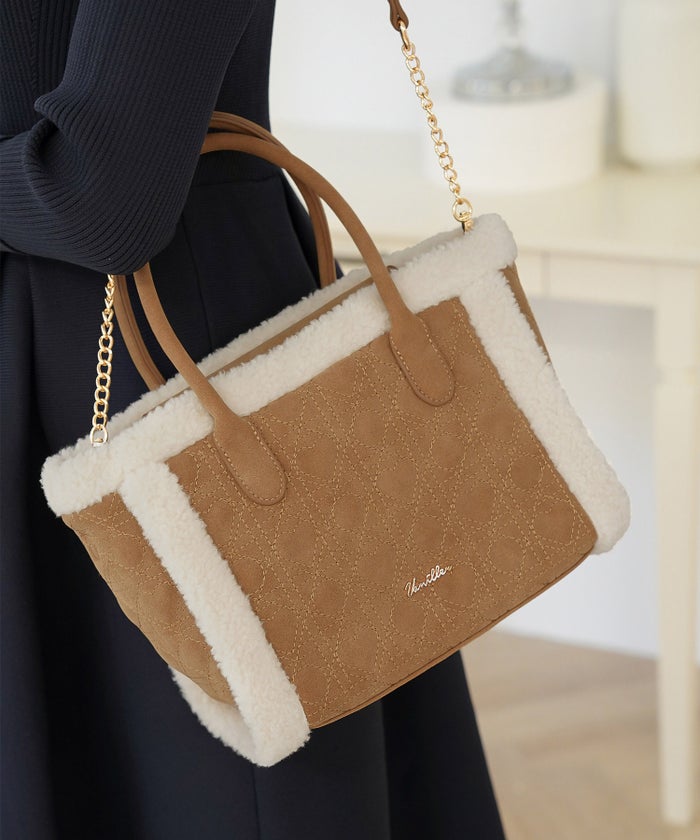 バッグ トートバッグ スエード ハートキルティング かわいい ボア コンビ ショルダー付き 秋 冬 デザイン オリジナル ハートキルティング スエード トート バッグ le reve vaniller