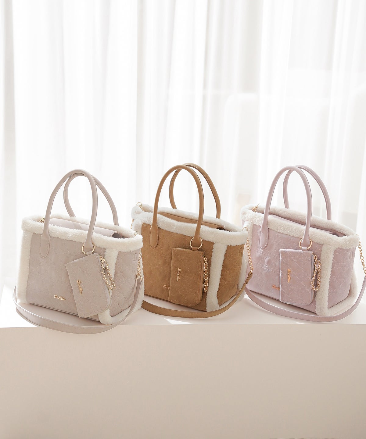 バッグ トートバッグ スエード ハートキルティング かわいい ボア コンビ ショルダー付き 秋 冬 デザイン オリジナル ハートキルティング スエード トート バッグ le reve vaniller