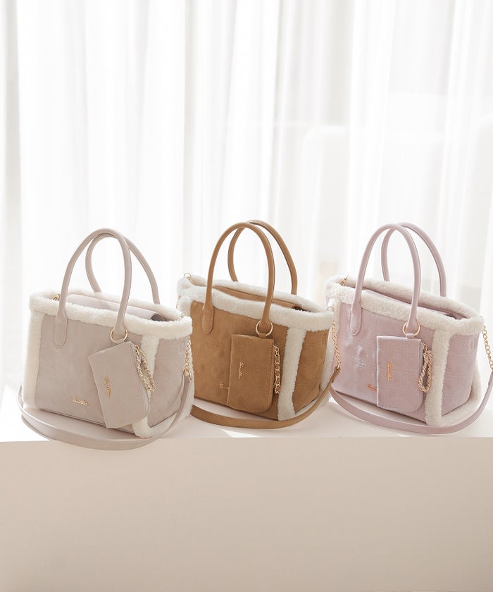バッグ トートバッグ スエード ハートキルティング かわいい ボア コンビ ショルダー付き 秋 冬 デザイン オリジナル ハートキルティング スエード トート バッグ le reve vaniller